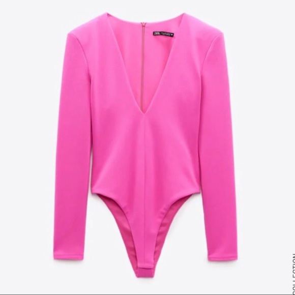 Zara Fuchsia V-Neck Bodysuit - Picture 2 of 6